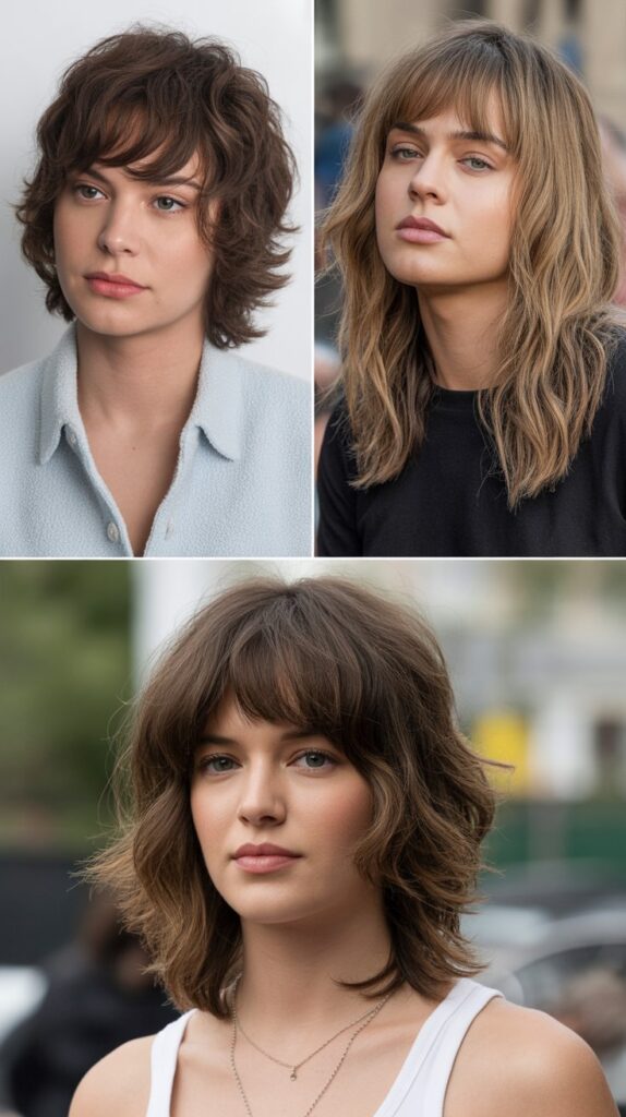 Curtain Bangs with Shaggy Medium Cut