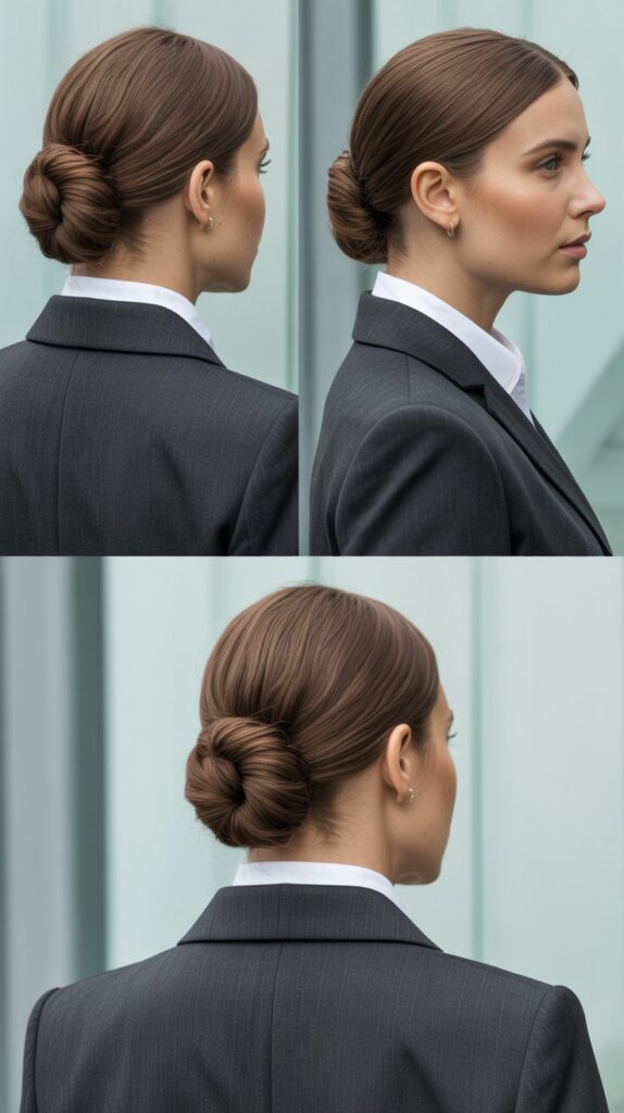 33 Elegant Formal Medium-Length Hairstyles Perfect for Special Occasions 3 Sleek Low Bun
