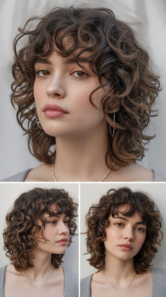 Wispy Bangs with Curly Medium Hair