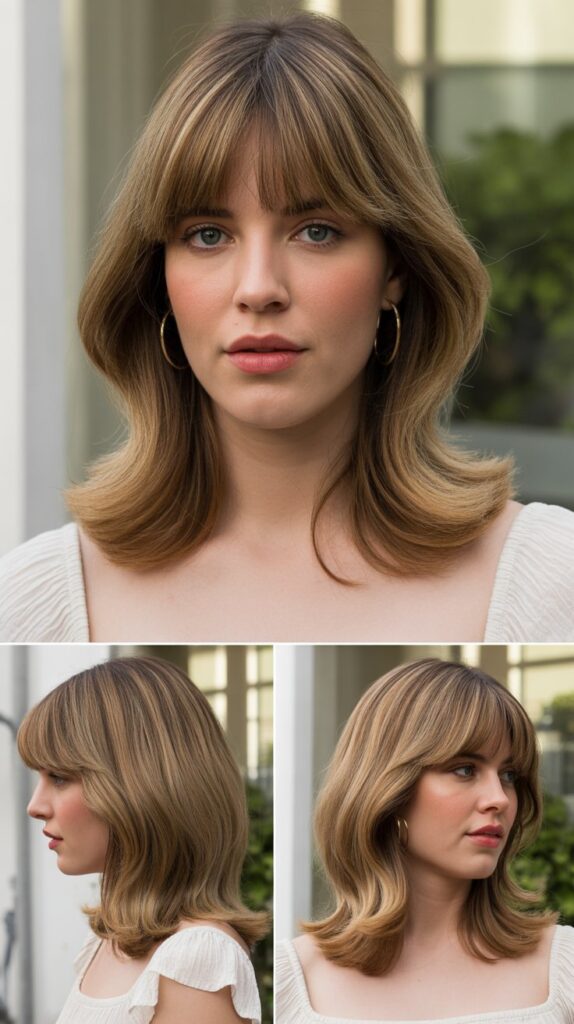 Classic Curtain Bangs with Shoulder-Length Layers