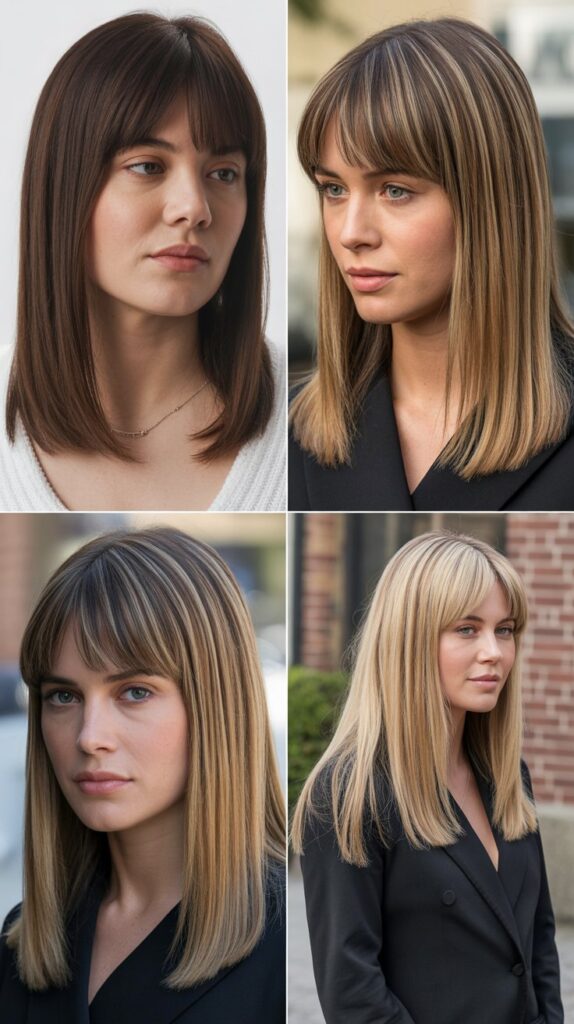 Classic Curtain Bangs with Straight Medium Hair