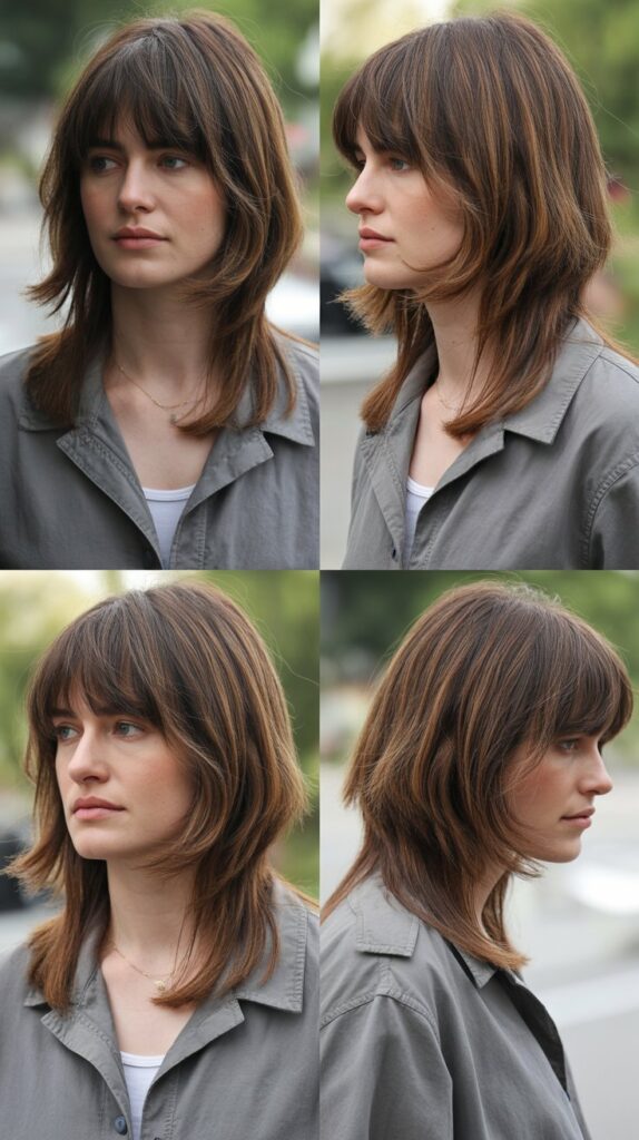 42 Medium Haircuts With Bangs for Thin Hair That Add Volume 5 Medium Layers With Blunt Bangs