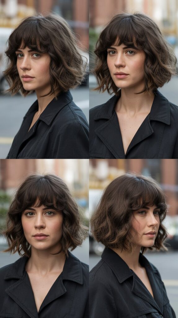 42 Medium Haircuts With Bangs for Thin Hair That Add Volume 16 Choppy Lob With Blunt Bangs