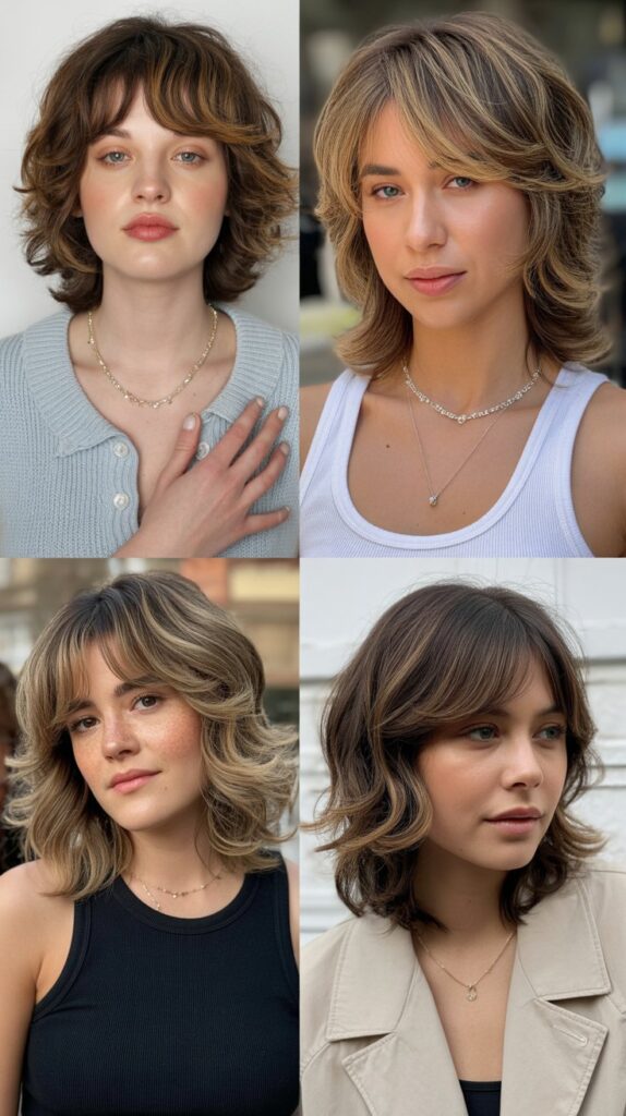 Medium Shag with Curtain Bangs and Highlights