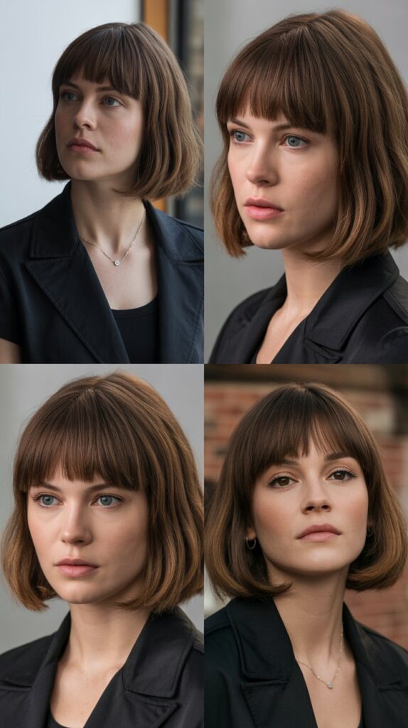 56 Medium-Length Hairstyles With Bangs for a Trendy Look 41 Blunt Baby Bangs with Precision