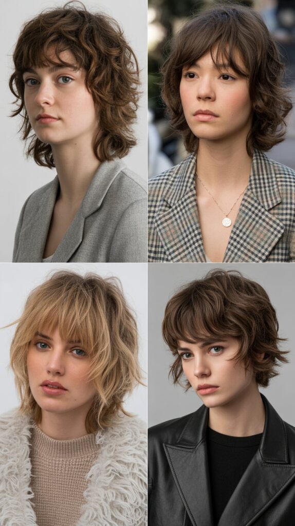 33 Flattering Medium Haircuts With Bangs for Round Faces 6 Choppy Bangs with Shaggy Layers
