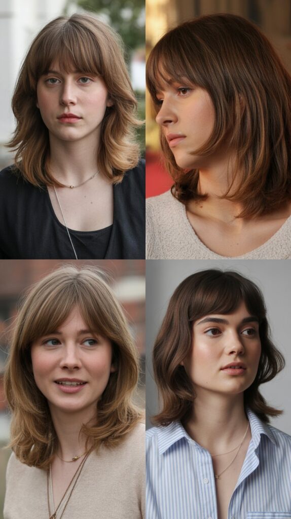 27 Everyday Medium-Length Hairstyles for Women That Are Low-Maintenance 9 Layered Shoulder-Length with Curtain Bangs