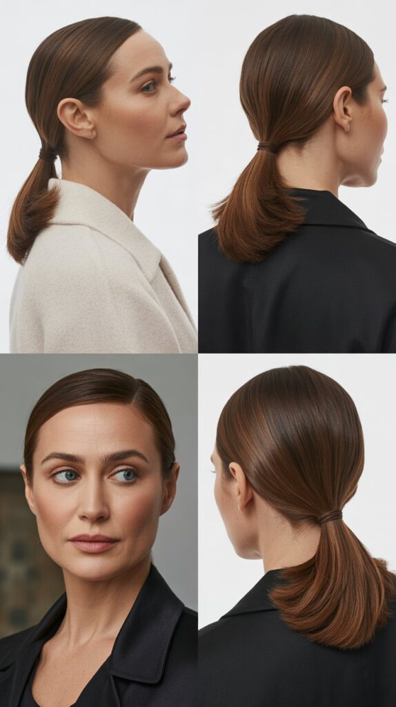 53 Most Flattering Hairstyles for Women Over 50 Right Now 35 Sleek Low Ponytail