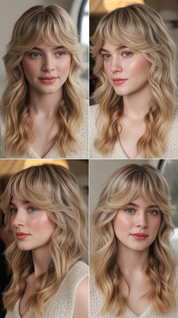 Medium Blonde Waves with Face-Framing Side Bangs