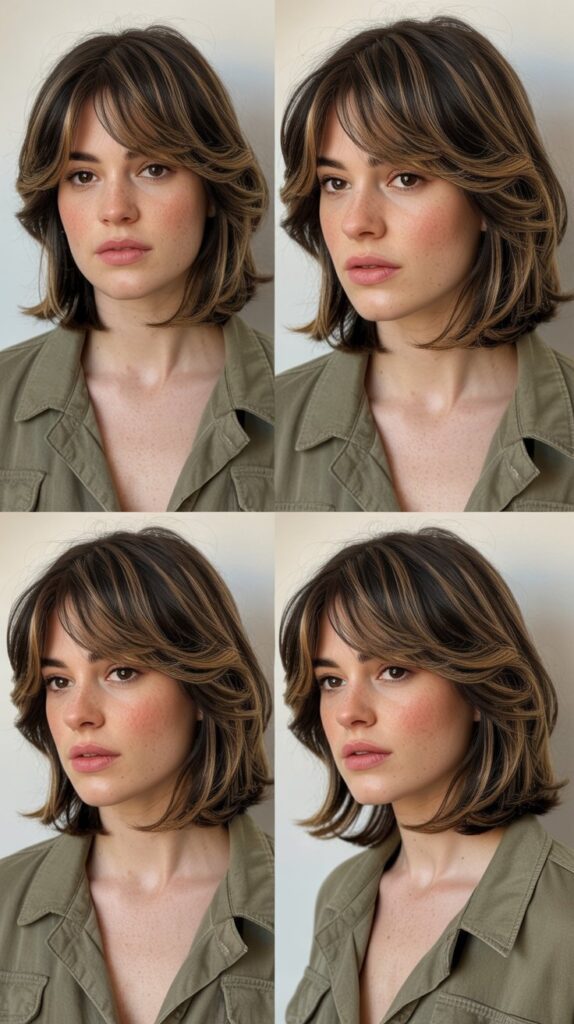 34 Gorgeous Medium-Length Hair With Bangs Ideas for a Modern Update 1 Classic Curtain Bangs with Layered Lob