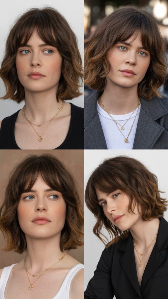 Medium Hair with Curtain Bangs and Side Part