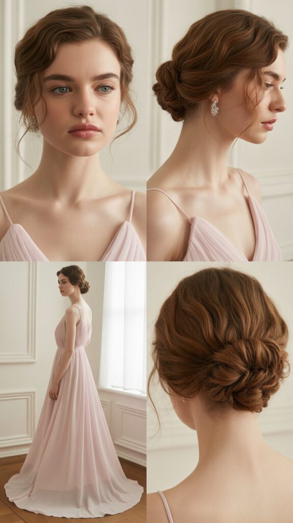 33 Elegant Formal Medium-Length Hairstyles Perfect for Special Occasions 13 Soft Twisted Halo