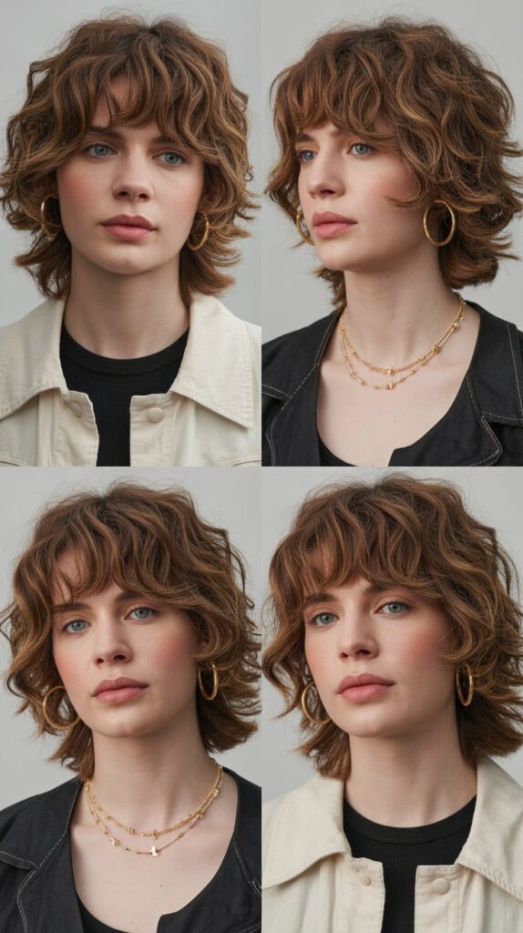 Textured Medium Hair with Curtain Bangs