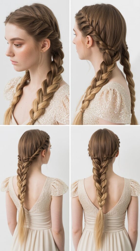 33 Elegant Formal Medium-Length Hairstyles Perfect for Special Occasions 11 Cascading Waterfall Braid