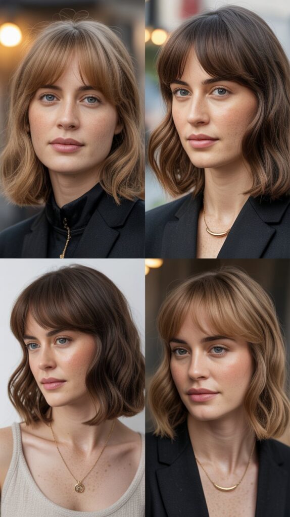56 Medium-Length Hairstyles With Bangs for a Trendy Look 42 Soft Rounded Fringe