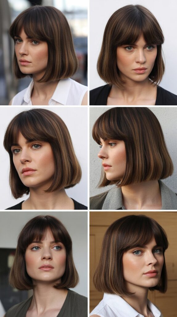Blunt Curtain Bangs with Straight Midi Cut