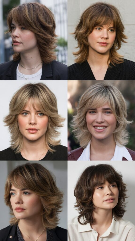 Layered Medium Hair with Face-Framing Curtain Bangs