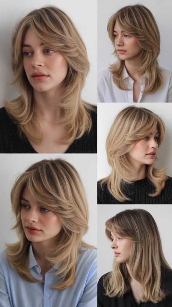 Soft Waterfall Layers with Side-Swept Bangs