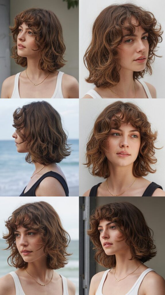 42 Medium Haircuts With Bangs for Thin Hair That Add Volume 13 Wavy Lob With Curtain Fringe