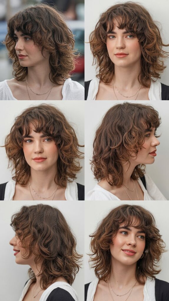 42 Medium Haircuts With Bangs for Thin Hair That Add Volume 34 Wavy Shoulder Cut With Side-Swept Bangs