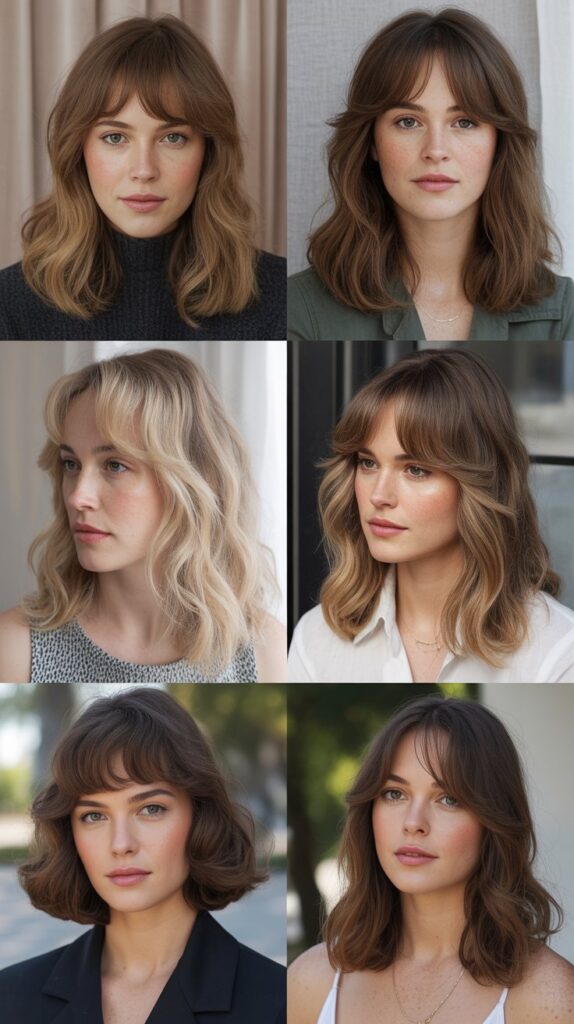 Soft Curtain Bangs with Gentle S-Waves