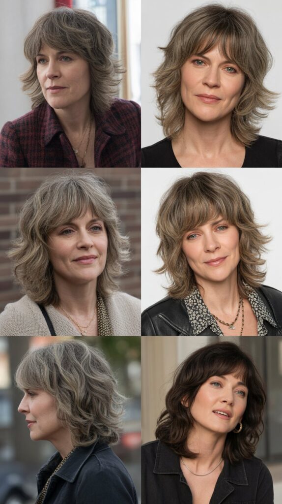 53 Most Flattering Hairstyles for Women Over 50 Right Now 30 Layered Shag with Bangs