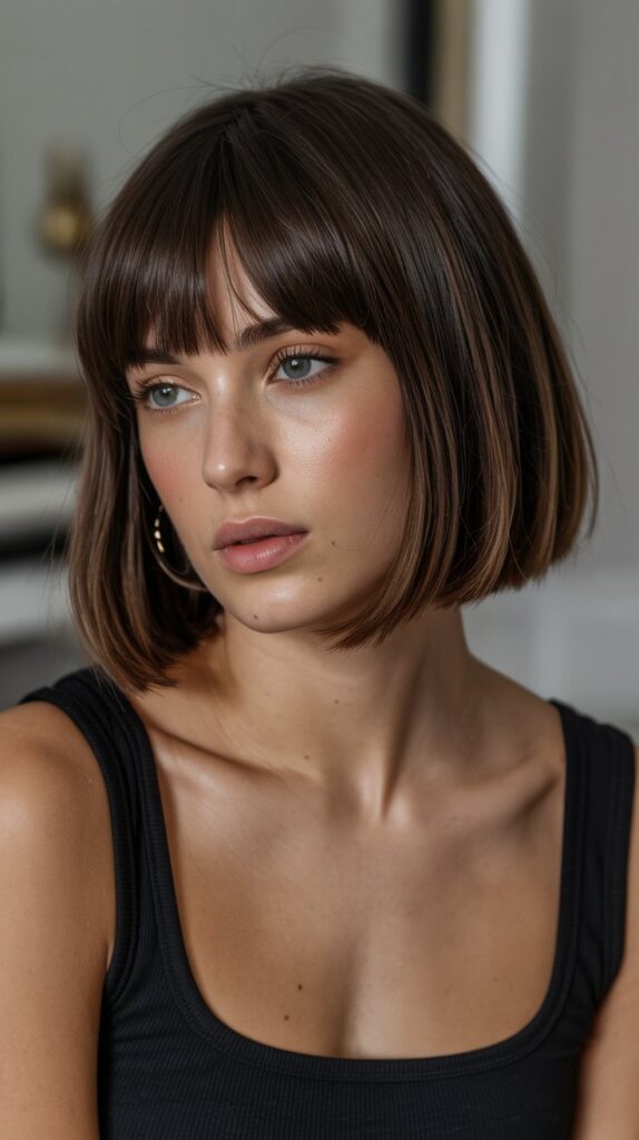 36 Stunning French Bob Haircuts With Bangs for Instant Fashion Edge 7 Sleek French Bob With Blunt Bangs And Middle Part