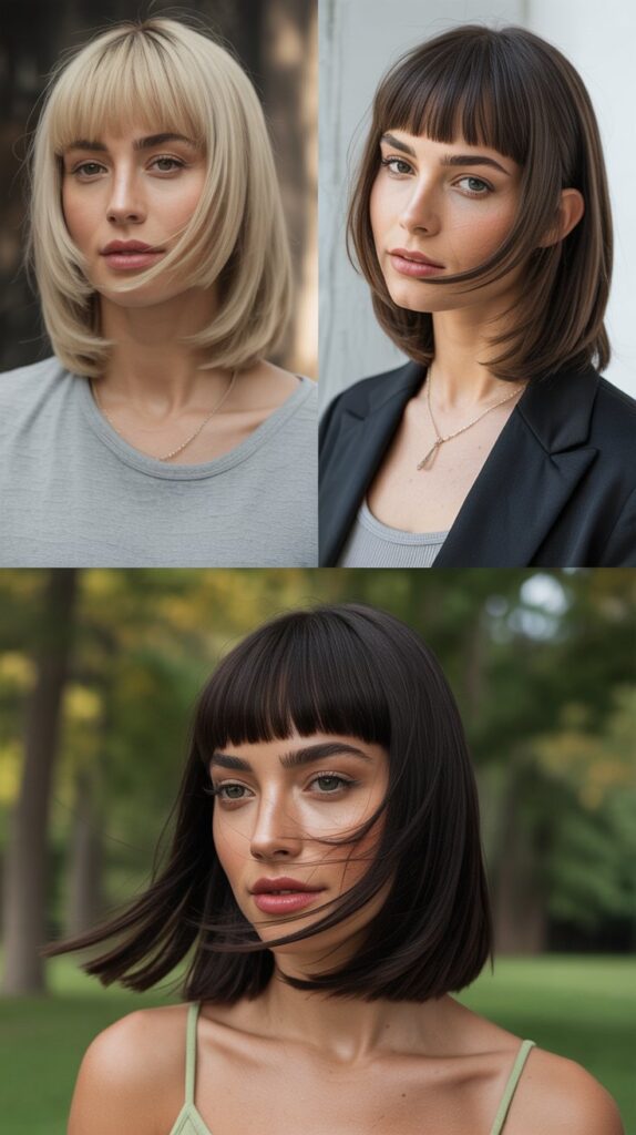  Long Bob With Micro Bangs and Layered Sides
