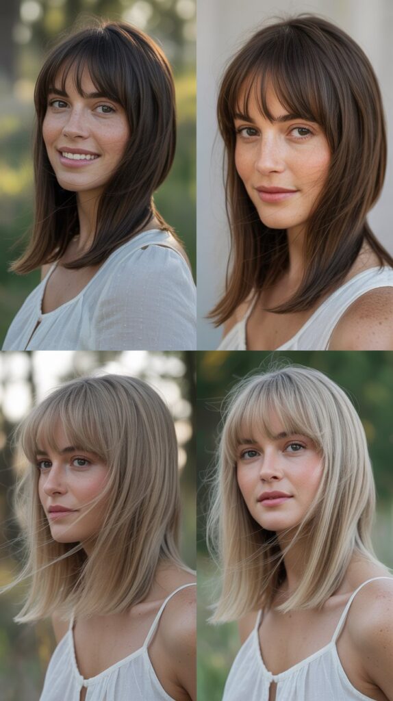 Long Bob With Soft Fringe and Delicate Side Layers