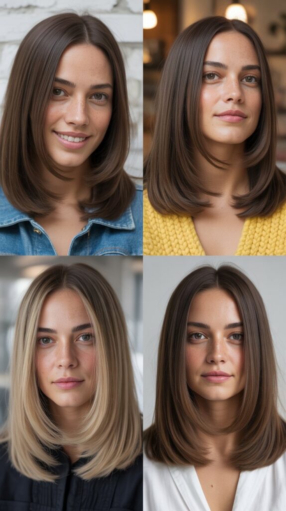 Long Bob With Curtain Layers and Center Part