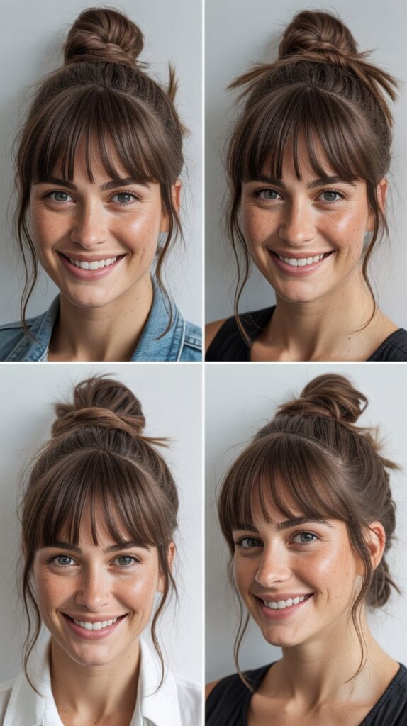 Curtain Bangs with Top Knot