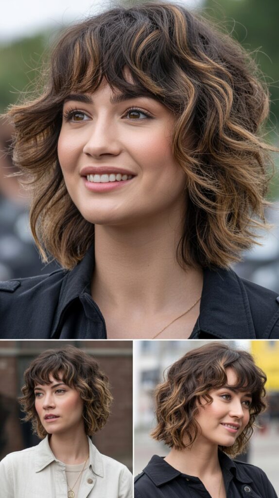 Choppy Curtain Bangs with Messy Waves