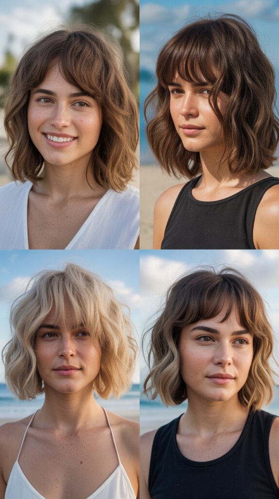 Asymmetrical Bangs with Beach Waves