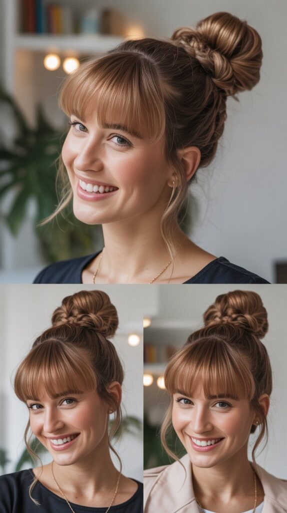 Bubble Braid Bun with Feathered Bangs