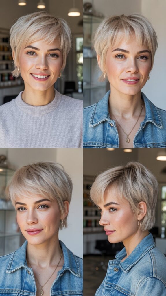 Textured Pixie-to-Bob Transition with Choppy Bangs