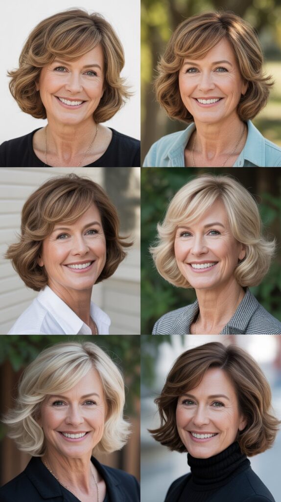 Curved Side-Swept Bangs with Medium Wavy Bob