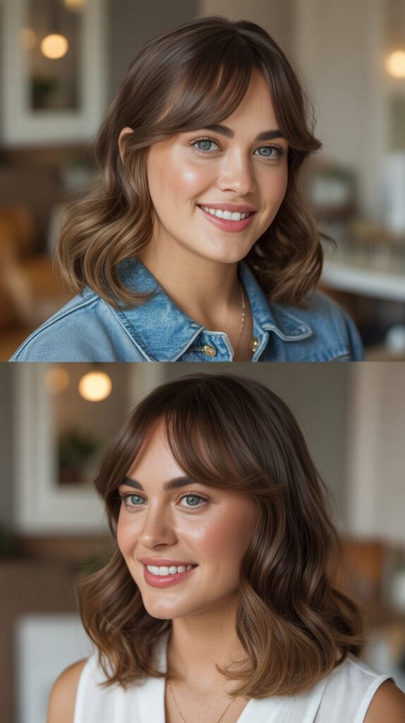 Wavy Collarbone Cut with Arched Bangs