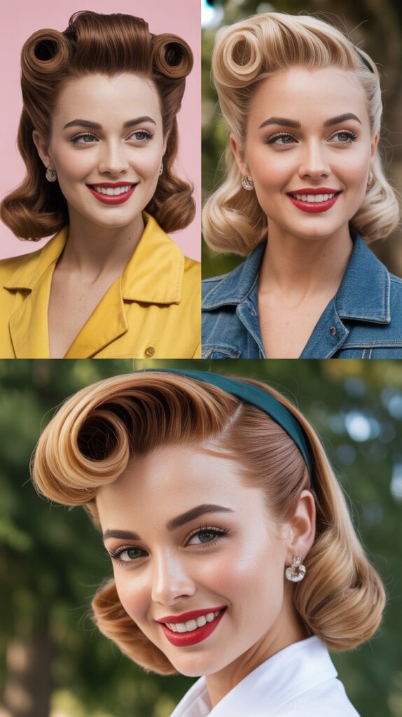 Vintage-Inspired Victory Rolls with Pin-Up Bangs