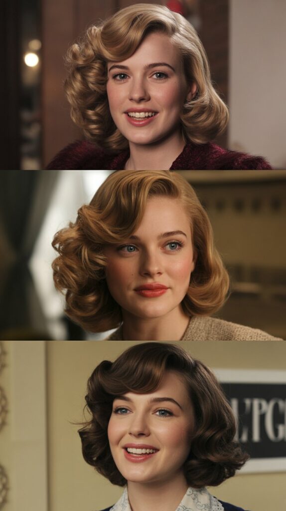 Voluminous Curls with Deep Side Part and Swept Bangs