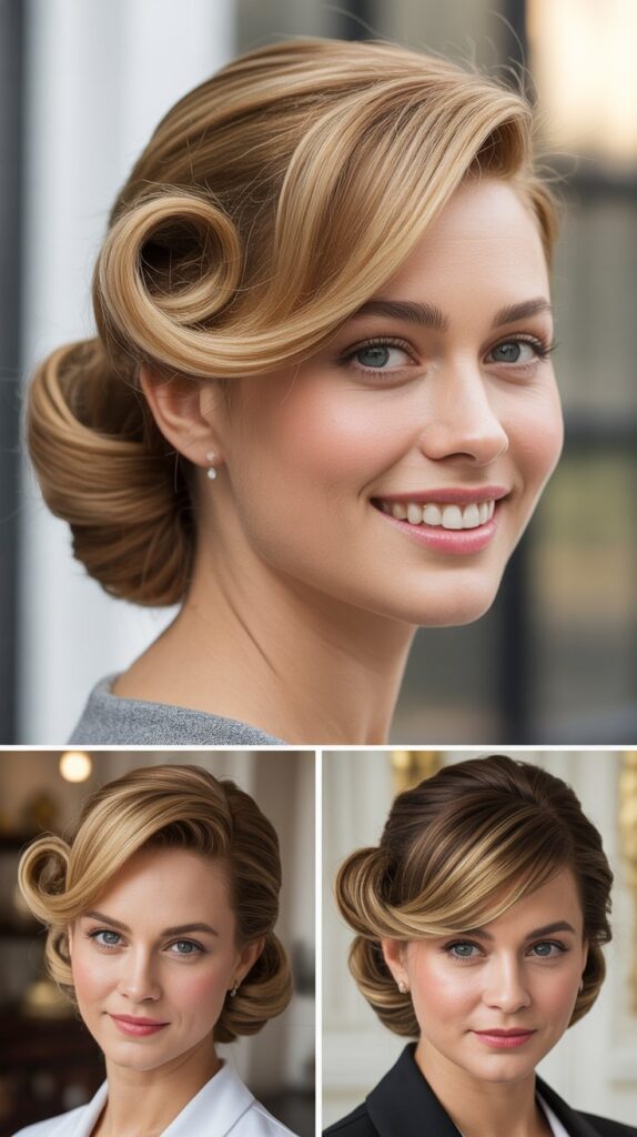 Rolled Updo with Feathered Side Bangs