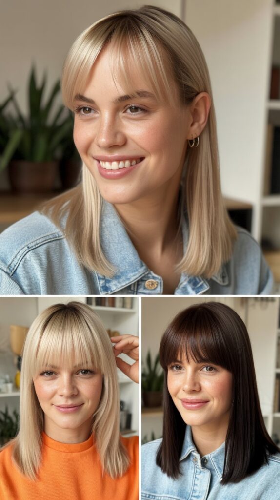 Side-Swept Long Bangs with Blunt Cut