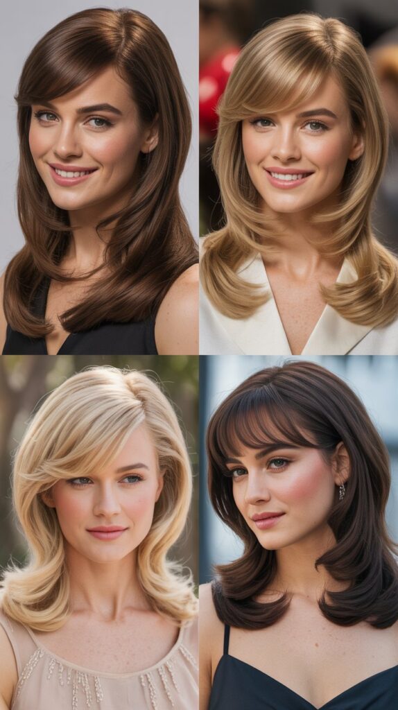 Long Layers with Deep Side Part and Bangs