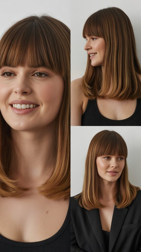 Long Bangs with Straightened Sleek Finish
