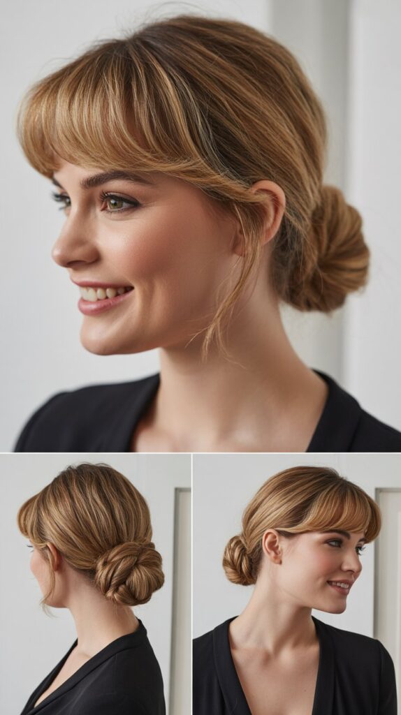 Low Chignon with Textured Bangs