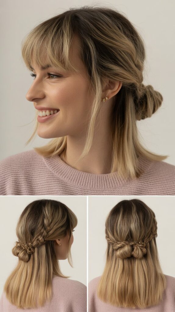 Long Bangs with Half-Up Styling