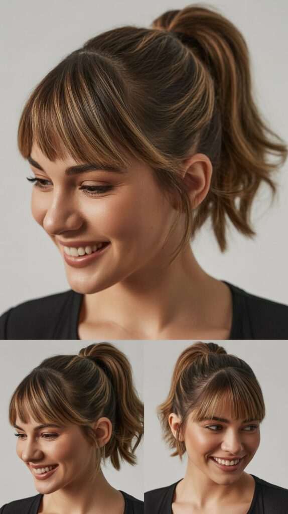 Sleek Ponytail Updo with Micro Bangs