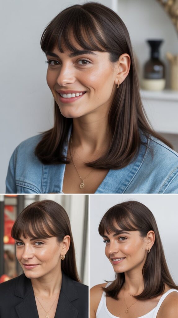 Long Bangs with Slicked-Back Styling
