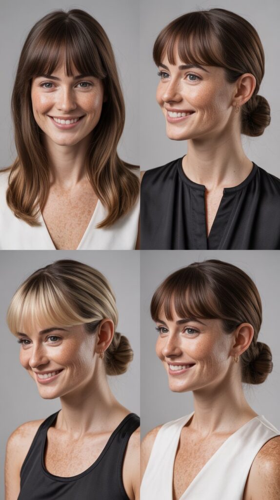 Long Bangs with Tucked-In Styling at Nape