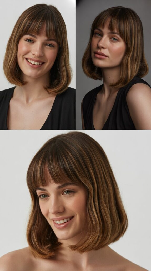 Curved Bangs with Medium Straight Layers