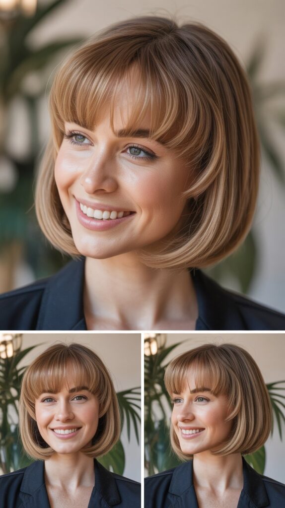 36 Medium-Length Hairstyles with Bangs for Thin Hair That Add Volume 30 Graduated Bob with Arched Bangs